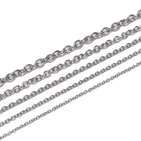 Stainless Steel Cable Chain Bulk Rolo Chain For DIY Necklace Bracelet Jewelry Making Accessories Steel Color Round Cross Chain