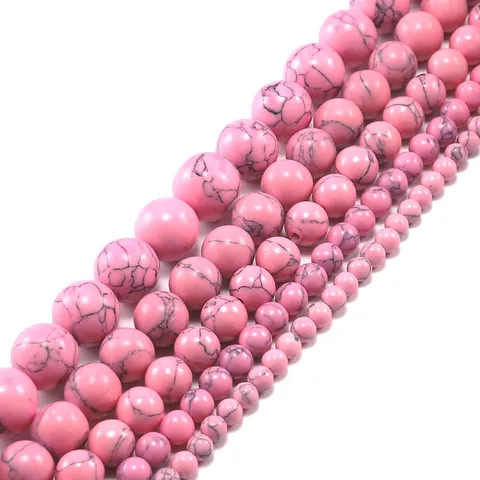 DIY Loose Turquoise Beads Strand Round Natural Stone Marble Texture Beads For Bracelet Jewelry Making White Pink Red Green Blue