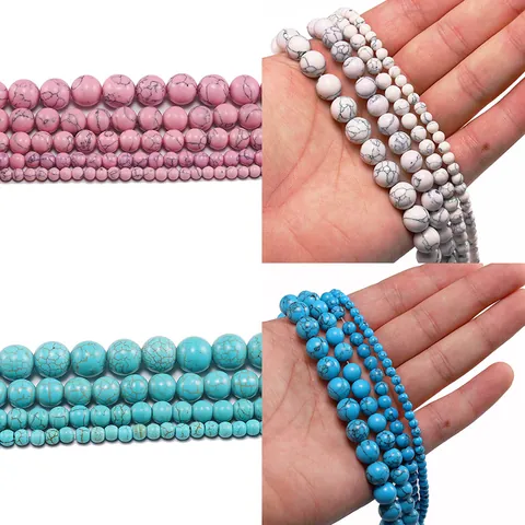 DIY Loose Turquoise Beads Strand Round Natural Stone Marble Texture Beads For Bracelet Jewelry Making White Pink Red Green Blue