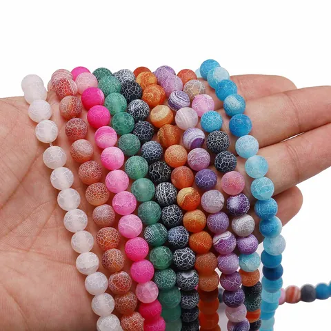 Natural Weathered Frosted Agate Round Stone Beads For Jewelry Making DIY Bracelet Necklace Dragon Vein Loose Spacer Beads