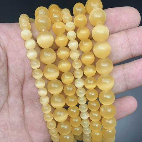 Round Cat's Eye Stone Loose Beads For DIY Jewelry Making Accessories Bracelet Necklace Polished Smooth Spacer Beads