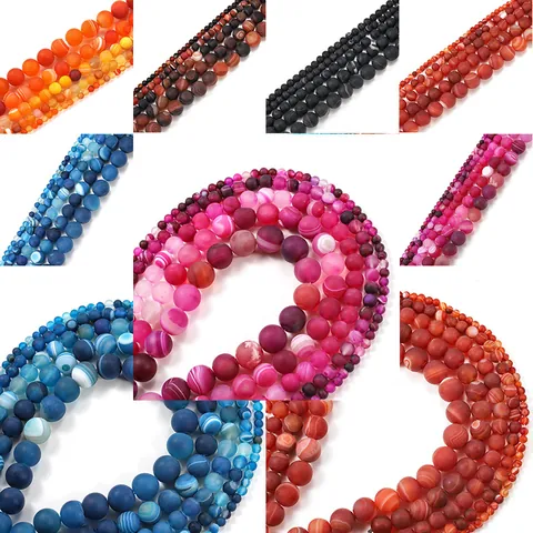 Frosted Matte Striped Agate Round Loose Beads For Jewelry Making DIY Bracelet Necklace Banded Agate Natural Stone Beads Multicolor
