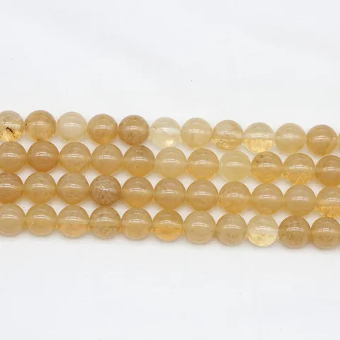 Natural Stone Loose Beads Round Gold Rutilated Quartz Style Polished Beads For DIY Bracelet Necklace Jewelry Making