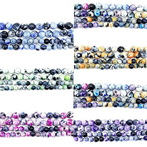 Natural Fire Agate Round Loose Beads Variegated Striped Stone For DIY Jewelry Making Bracelet Necklace Polished Gemstone