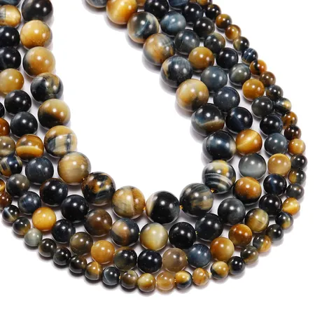 Natural Yellow Blue Tiger Eye Round Beads Polished Loose Stone Beads For DIY Jewelry Making Bracelet Necklace Accessories