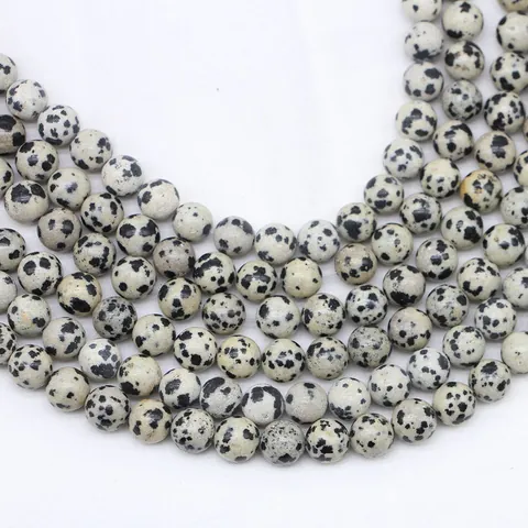 Natural Dalmatian Jasper Round Loose Beads For DIY Bracelet Necklace Jewelry Making Polished Spotted Stone Smooth Beads