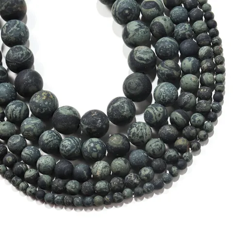Frosted Green Kambaba Jasper Natural Stone Round Beads Matte Dark Green Swirl Pattern Loose Beads For DIY Jewelry Making Accessories