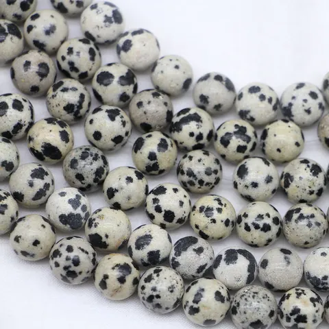 Natural Dalmatian Jasper Round Loose Beads For DIY Bracelet Necklace Jewelry Making Polished Spotted Stone Smooth Beads