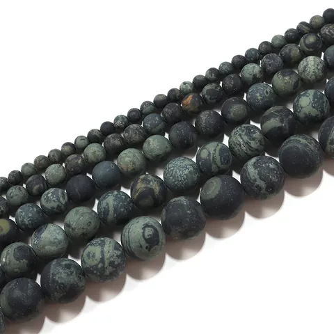 Frosted Green Kambaba Jasper Natural Stone Round Beads Matte Dark Green Swirl Pattern Loose Beads For DIY Jewelry Making Accessories