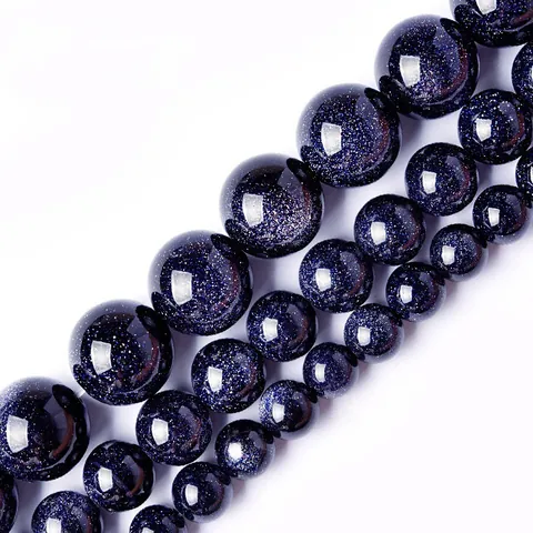 Blue Sandstone Round Loose Beads For DIY Jewelry Making Bracelet Starry Sky Synthetic Goldstone Beads For Handcrafting Handmade Components