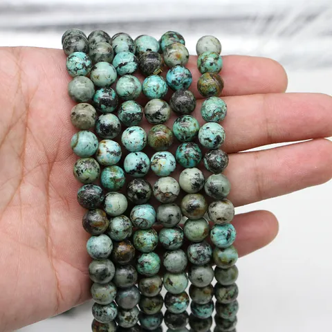 Natural African Turquoise Stone Round Beads For DIY Jewelry Making Polished Loose Beads For Bracelet Necklace Craft Supplies