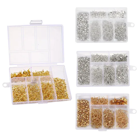 Alloy DIY Earring Making Kit Jewelry Findings Set With Ear Hooks Earring Posts Backs And Transparent Storage Box For Crafting