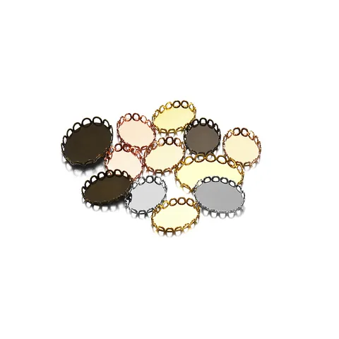 Brass Oval Bezel Settings Lace Border Cabochon Trays For DIY Jewelry Making Antique Bronze Gold Silver Plated Jewelry Base