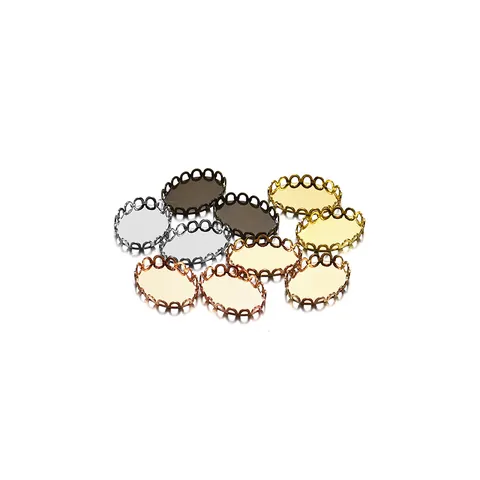 Brass Oval Bezel Settings Lace Border Cabochon Trays For DIY Jewelry Making Antique Bronze Gold Silver Plated Jewelry Base