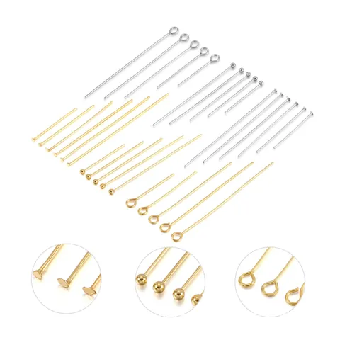 Perni a Occhiello in Acciaio Inossidabile 304 Placcati Oro Perni a Testa Piatta Perni a Sfera Per Creazione Gioielli Fai Da Te