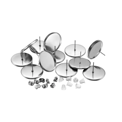 Stainless Steel Earring Kit Flat Base Stud Posts Butterfly Backs Silicone Plugs DIY Findings Accessories Round Tray