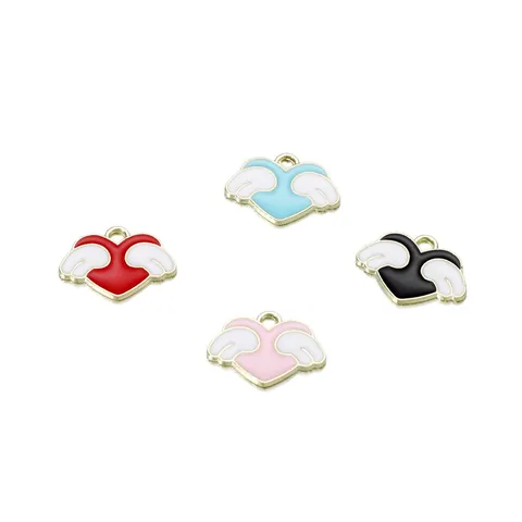 Alloy Heart Wings Enamel Pendant For DIY Jewelry Making Colorful Angel Wing Drip Oil Charms Korean Style Necklace Accessories