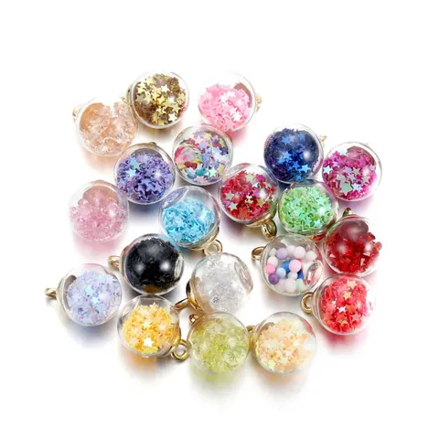 Transparent Star Glass Ball Pendants For DIY Earrings Necklace Making Glass Charms With Sequin Stars Jewelry Findings