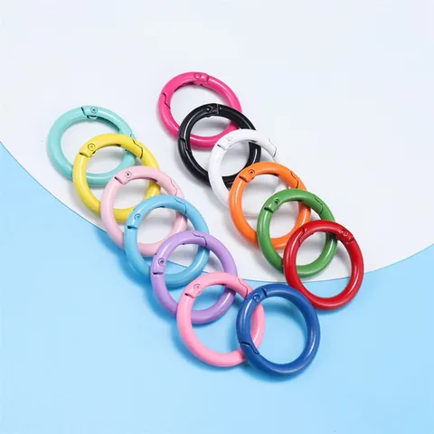 Minimalistisch Gelakt Zinklegering Veer O-Ring Musquetonhaken Snoepkleur Rond Open Karabijnsluiting Sleutelhanger Ring DIY Sieraden Componenten