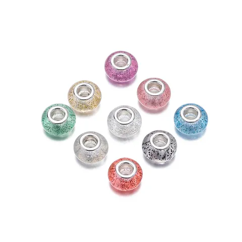 Cuentas de Agujero Grande de Acrílico con Purpurina y Lunares Amuletos de Estilo Europeo para Creación de Joyas DIY Pulseras Collares