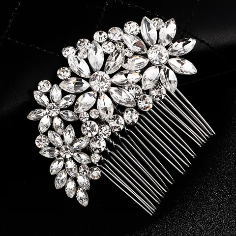Peigne à Cheveux de Mariée Luxueux en Alliage avec Strass Élégant Insert de Cheveux en Cristal Argenté pour Mariage Banquet Photographie Bijoux Femme