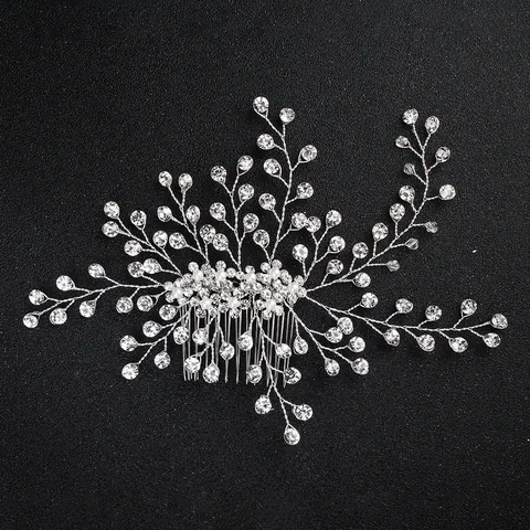 Strass Braut Haarkamm Mit Künstliche Perlenimitat Blumen Zweig Handgefertigt Silber Legierung Kopfschmuck Für Hochzeit Party Damen Schmuck