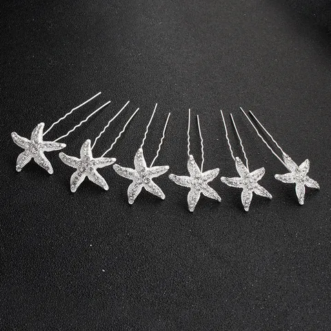 Horquilla en Forma de U de Aleación de Estrella de Mar Strass Vintage Plateado Novia Boda Horquillas Banquete Decoración Cabello Mujer