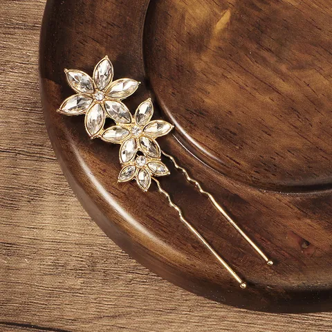 Luxus Gold Blume Braut Haarnadel Für Hochzeit Legierung Strass U-Förmige Haarnadel Für Damen Party Haarschmuck