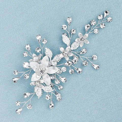 Handgefertigte Legierung Kupfer Strass Blume Blatt Hochzeit Haarspange Elegante Kristall Braut Haarschmuck Accessoire Für Damen