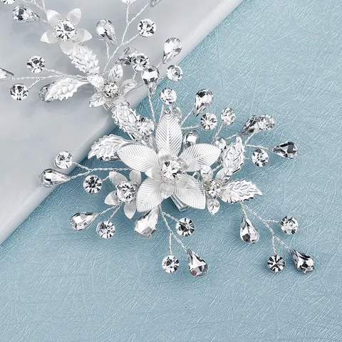 Handgefertigte Legierung Kupfer Strass Blume Blatt Hochzeit Haarspange Elegante Kristall Braut Haarschmuck Accessoire Für Damen