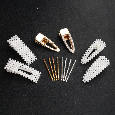 Elegant Faux Artificial Pearl Rhinestone Hair Clip For Women Wedding Bridal Jewelry Alloy Gold Silver Hairpins Hair Accessories