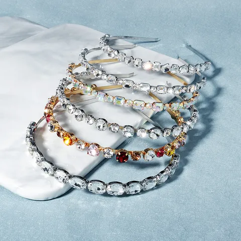 Elegant Rhinestone Headband Women Shinning Colorful AB Crystal Thin Hair Band Wedding Party Daily Fashion Hair Jewelry
