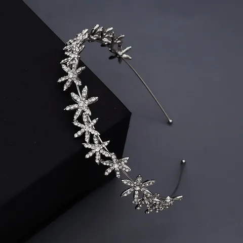 Luxury Alloy Rhinestone Star Flower Headband For Women Wedding Bridal Hair Accessories Gold Silver Rose Gold Party Hair Band