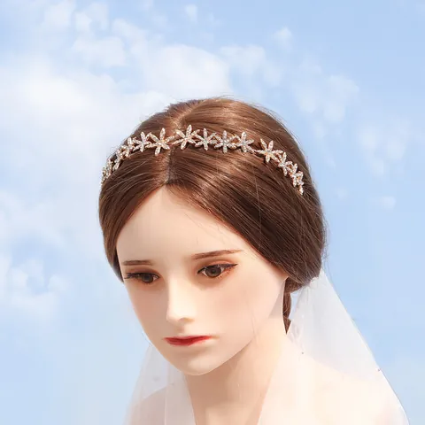 Luxury Alloy Rhinestone Star Flower Headband For Women Wedding Bridal Hair Accessories Gold Silver Rose Gold Party Hair Band
