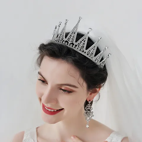 Luxury Zinc Alloy Rhinestone Wedding Crown Elegant Silver Tiara For Bridal Party Birthday Prom Women Hair Accessories