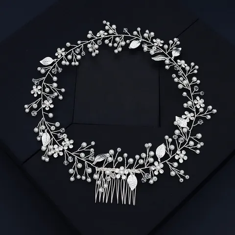 Elegant Handmade Bridal Flower Hairband Silver Alloy Rhinestone Artificial Pearl Wedding Headband For Women Hair Accessories