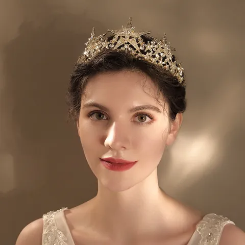 Funkelnde Sternen Strass Krone Tiara Für Braut Hochzeit Geburtstag Party Elegante Legierung Gold Silber Haarschmuck