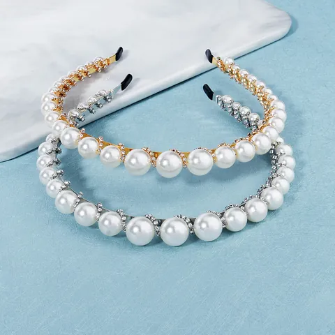 Elegant Artificial Pearl Rhinestone Headband For Women Gold Silver Alloy Inlaid Faux Artificial Pearl Hairband Retro Banquet Wedding Hair Accessories