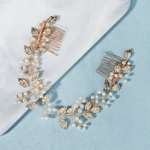 Pettine per Capelli da Sposa Fatto a Mano con Foglie d'Oro e Künstliche Perle Copricapo da Sposa a Vite Accessori per Capelli da Sposa per Donna