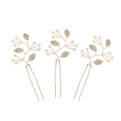 Wedding Bridal U-Shaped Hair Pins Set Alloy Leaf Faux Artificial Pearl Handmade Winding Hair Sticks For Women Party Hair Styling Jewelry
