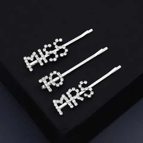 Elegante Legierung Strass Buchstaben MISS TO MRS Haarnadeln Silber Haarschmuck Für Hochzeit Party Damen Accessoires Schmuck