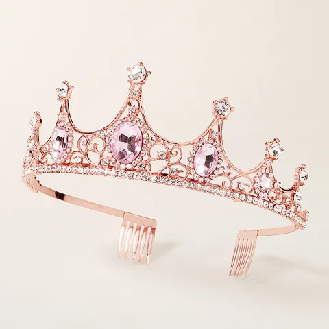 Baroque Alloy Rhinestone Crown For Women Wedding Birthday Party Pink Green White Crystal Tiara Bridal Hair Accessories