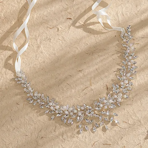 Tralcio per Capelli da Sposa Fatto a Mano in Lega d'Argento con Künstliche Perle e Strass Elegante Accessorio per Capelli per Matrimonio Festa Donna