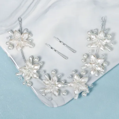 Handmade Bridal Flower Hair Vine With Imitation Pearl And Crystal Alloy Elegant Headband For Wedding Photography Women Jewelry