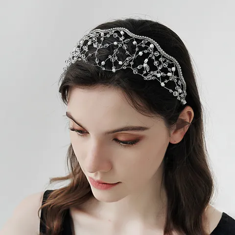 Cerchietto a Rete Fatto a Mano con Perline Corona a Fiori in Cristallo Strass per Donna Matrimonio Festa Copricapo Elegante
