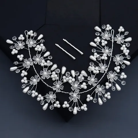 Elegante Tralcio per Capelli da Sposa Floreale Argento Fascia per Capelli Intrecciata con Künstliche Perle Sintetiche e Cristalli