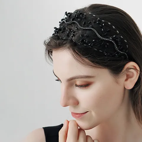 Vintage Baroque Handmade Crystal Beaded Bridal Tiara Rhinestone Wave Headband For Women Wedding Party Hair Jewelry