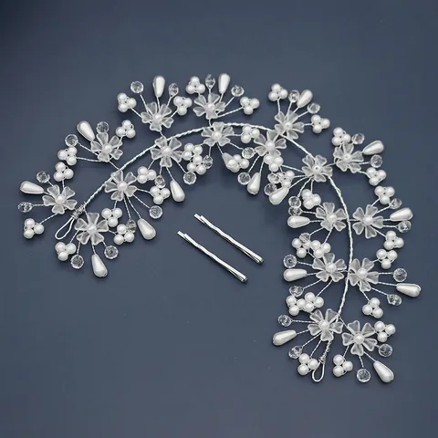 Elegante Tralcio per Capelli da Sposa Floreale Argento Fascia per Capelli Intrecciata con Künstliche Perle Sintetiche e Cristalli