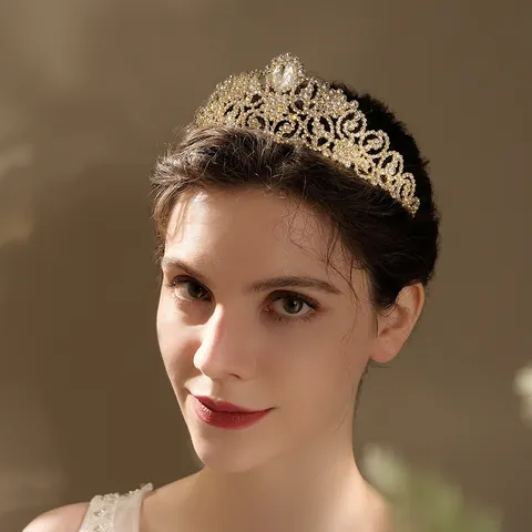 Corona da Sposa in Lega di Strass Vintage di Lusso per Donna Tiara Barocca Oro Accessori per Capelli da Sposa Festa Gioielli