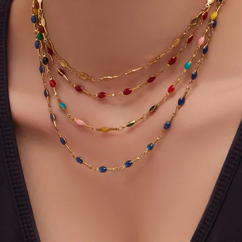 Stainless Steel Enamel Teardrop Necklace And Bracelet Waterproof Hypoallergenic Gold Silver Multi-color Jewelry For Women